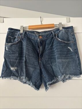 Natural Reflections Dark Blue Distressed Denim Cutoff Shorts
